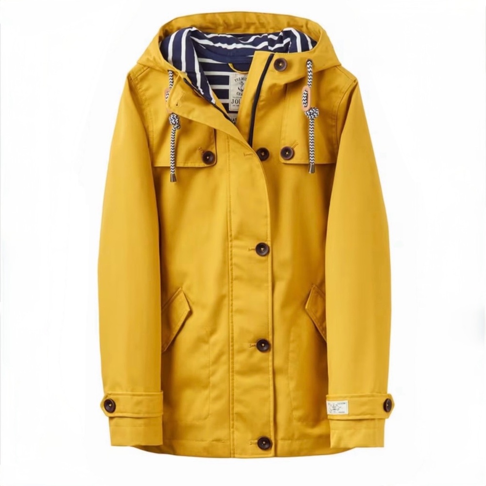 Joules Right as Rain Coast Waterproof Hooded Jacket in Antique Gold size 16